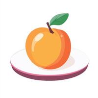 An orange on a plate with a green leaf vector
