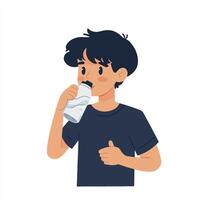 A man is blowing his nose while holding a tissue vector