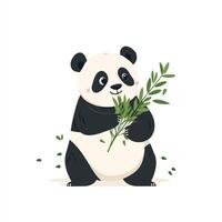 Panda bear holding a plant on a white background vector