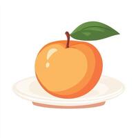 An orange on plate with a leaf on it vector