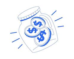 Savings line onboarding ui illustration. Jar with dollar coins. Investing saving money. Financial fund. Donations. Cash accumulation outline 2D concept isolated. Ink linear metaphor art vector