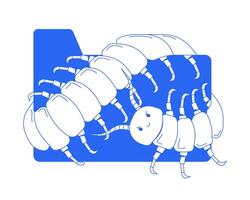 Centipede crawling over file folder line onboarding ui illustration. Computer virus. Data breach. Whimsical insect digital infestation outline 2D concept isolated. Ink linear metaphor art vector