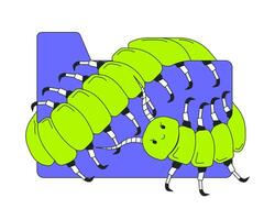 Centipede crawling over file folder 2D onboarding ui illustration. Computer virus. Data breach. Whimsical insect digital infestation cartoon concept isolated on white. Flat abstract metaphor vector