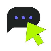 Chat bubble and click cursor 2D cartoon object. Online communication, digital interaction. Text message with arrow pointer isolated element flat clip art on white. Spot illustration vector
