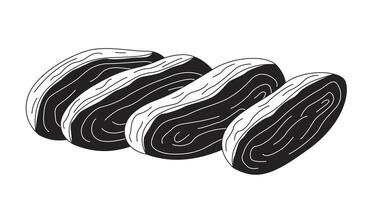 Sliced pork cuts 2D line object. Raw uncooked meat with fat marbling. Cooking ingredient. Fresh protein. Chashu food preparation isolated clipart ink outline item. Monochrome spot illustration vector