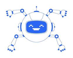 Robotics helper with pixelated smile line onboarding ui illustration. Round robot with multiple arms. Mascot technology. Friendly AI outline blue 2D concept isolated. Monochrome metaphor art vector