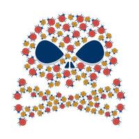 Danger skull crossbones made of digital bugs 2D illustration concept. Pests infestation hacker. Malware computer viruses cartoon composition isolated on white. Flat abstract metaphor vector