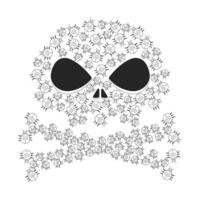 Danger skull crossbones made of digital bugs line illustration concept. Pests infestation malicious hacker. Malware computer viruses outline 2D composition isolated. Ink linear metaphor art vector