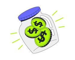Savings 2D onboarding ui illustration. Jar with dollar coins. Investing saving money. Financial fund. Donations. Cash accumulation cartoon concept isolated on white. Flat abstract metaphor vector