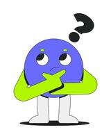 Groovy round character thinking with question mark 2D onboarding ui illustration. Curious brainstorm. Decision making. Problem solving cartoon concept isolated on white. Flat abstract metaphor vector