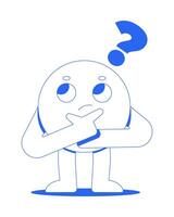 Groovy round character thinking with question mark line onboarding ui illustration. Curious brainstorm decision making. Problem solving outline blue 2D concept isolated. Monochrome metaphor art vector