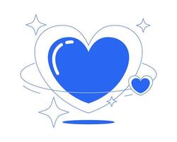 Y2K love planet line onboarding ui illustration. Floating heart with orbiting sparkling stars. 2000s futuristic dreamy retro romance outline 2D concept isolated. Ink linear metaphor art vector