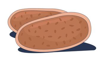Whole grain bread slices 2D cartoon object. Wheat crust, rustic sliced loaf. Fresh baking food. Artisan nutrition. Bakery product isolated element flat clip art on white. Spot illustration vector