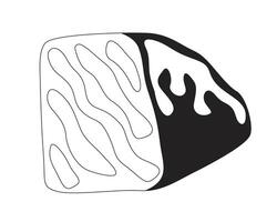 Raw meat block 2D line object. Beef cut with fat marbling and natural textures. Uncooked food. Protein source. Cooking ingredient isolated clipart ink outline item. Monochrome spot illustration vector