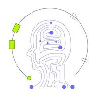 Abstract digital human head circuit 2D onboarding ui illustration. Artificial intelligence. Machine learning. Neural network technology cartoon concept isolated on white. Flat abstract metaphor vector