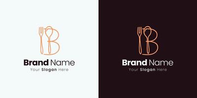Minimalist Culinary Logo Design Concept Featuring a B Letter with Fork and Spoon vector