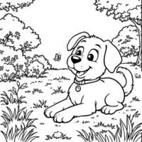 A Delightful Canine Companion Resting Peacefully Under a Shady Tree In a Grassy Field vector