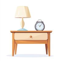 A table with a lamp and a clock on it vector