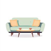 Retro sofa with coffee table illustration vector