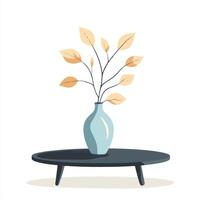 A vase with leaves in it on a table vector
