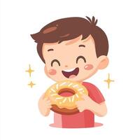 A boy holding a donut in his hand vector