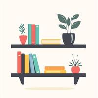 Bookshelves with plants and books on them vector