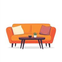 An orange couch and coffee table on a white background vector