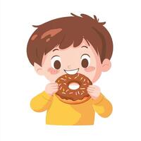 A boy eating a donut with a smile vector