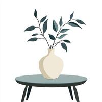 A vase with leaves on a table vector