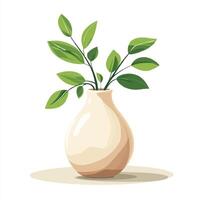 vase with green leaves in it on a white background vector