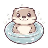 A cartoon otter sitting in a pool vector