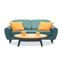 A couch and coffee table with two cups vector