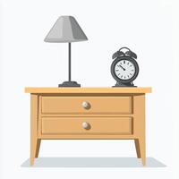 A wooden nightstand with a lamp and a clock vector