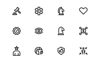 Core Values Icons set Package. Professional Line Art for Integrity, Collaboration, Innovation, and Corporate Branding vector