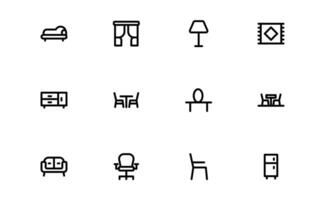 Furniture Icons set bundle for Interior Designers. Scalable Graphics for Modern, Classic, and Minimalist Furniture vector