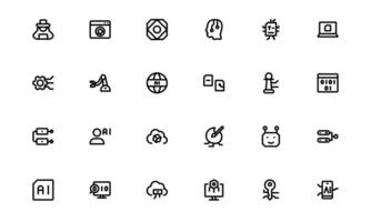 AI and Networking Premium Icons. High-Quality Illustrations for Machine Learning, Cloud Networking, Data Security, and UI-UX Design Solutions vector