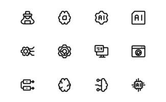 AI and Networking Icons bundle package. High-Quality Illustrations for Machine Learning, Cloud Networking, Data Security, and UI-UX Design Solutions vector