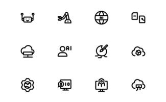 AI and Networking Icons. Editable Clean High-Quality Illustrations for Machine Learning, Cloud Networking, Data Security, and UI-UX Design Solutions vector