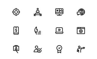 Creative Blogging Icon set collection. Outline and Filled Designs for Blogs, Websites, and Social Media Content vector