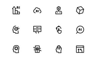 AI and Networking Icons set collection. High-Quality Illustrations for Machine Learning, Cloud Networking, Data Security, and UI-UX Design Solutions vector