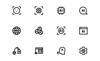 AI and Networking Icons set bundle. High-Quality Illustrations for Machine Learning, Cloud Networking, Data Security, and UI-UX Design Solutions vector