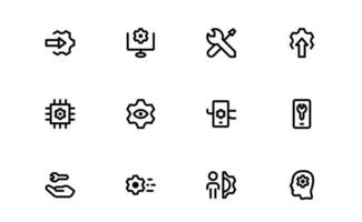 Settings Icon Package collection. Scalable Graphics for Adjustment, Optimization, and Fine-Tuning of Applications and Systems vector