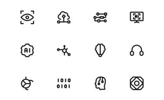 AI and Networking Icons set pack. High-Quality Illustrations for Machine Learning, Cloud Networking, Data Security, and UI-UX Design Solutions vector