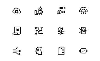 AI and Networking Icons set package. High-Quality Illustrations for Machine Learning, Cloud Networking, Data Security, and UI-UX Design Solutions vector