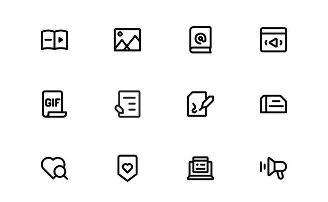 Creative Blogging Icons bundle pack. Outline and Filled Designs for Blogs, Websites, and Social Media Content