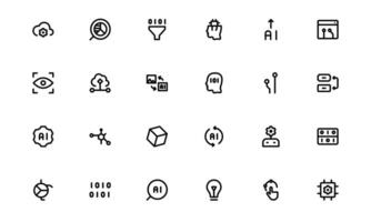 AI and Networking Icons pack bundle. High-Quality Illustrations for Machine Learning, Cloud Networking, Data Security, and UI-UX Design Solutions vector