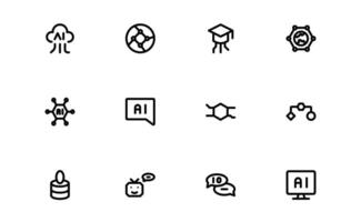 AI and Networking Icon set. High-Quality Illustrations for Machine Learning, Cloud Networking, Data Security, and UI-UX Design Solutions vector