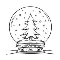A Detailed Christmas Snow Globe with a Tree Illustration For Coloring Page Activity vector