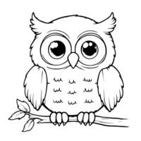 Charming Owl Perched on a Branch An Adorable Illustration Ready to Be Colored In vector