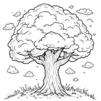 A Large and Fluffy Tree Coloring Page for Relaxation and Artistic Creative Expression vector